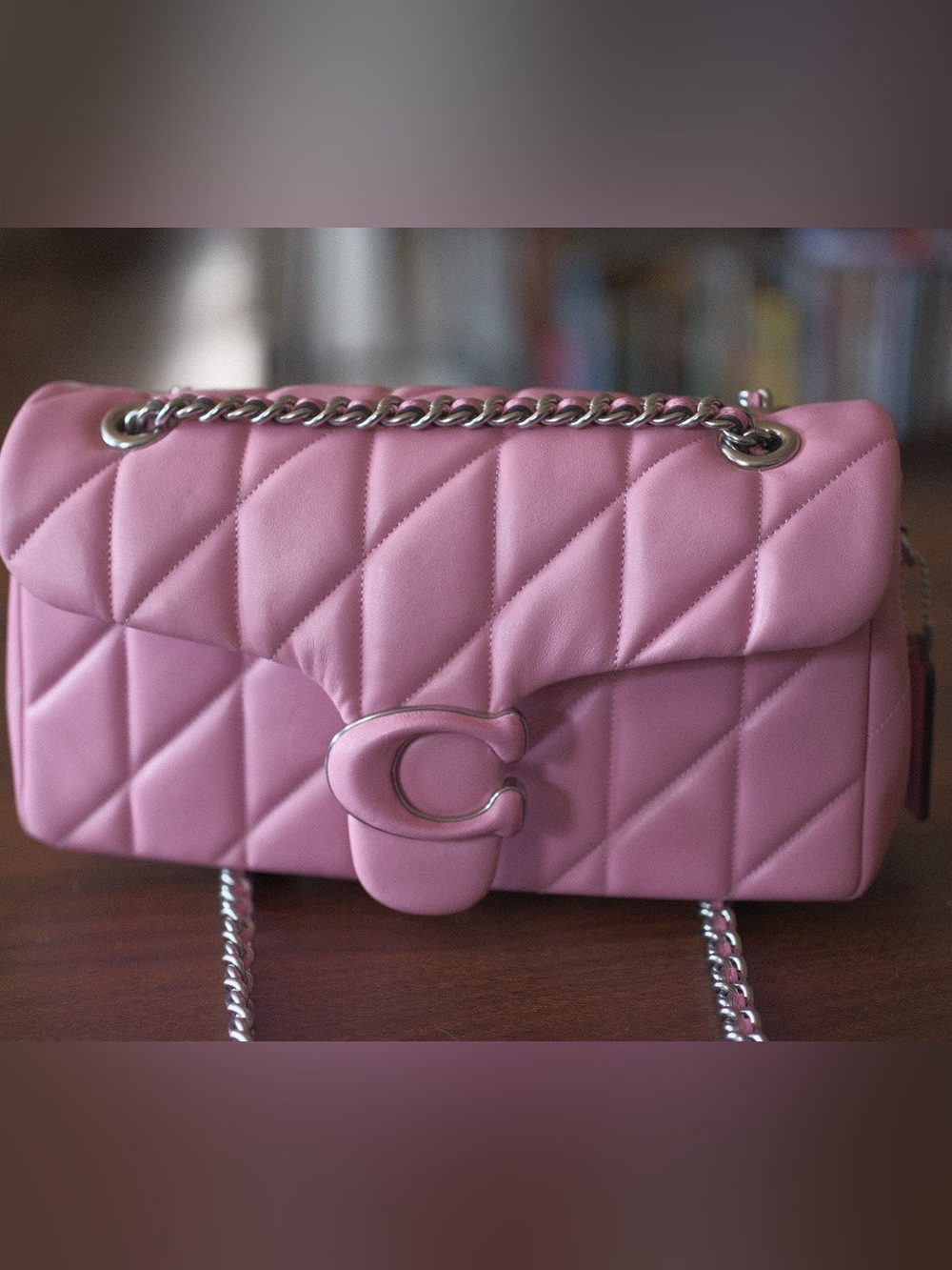 Coach Pink Pillow Tabby Quilted Shoulder Bag with silver Chain Strap